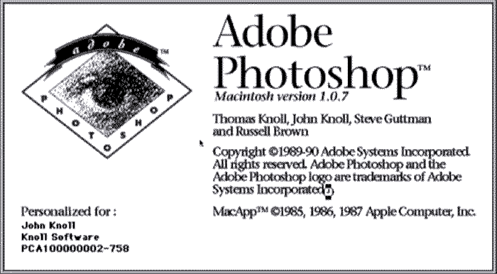 Photoshop 1.0.7 una de las primeras versiones distribuidas por Adobe.