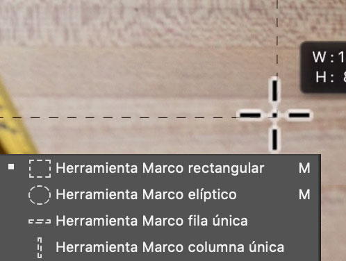 Herramienta de selección rectangular y marco elíptico